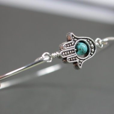 Hamsa Bracelet, Hamsa Hand Bangle Bracelet, Silver Hand of Fatima Bracelet, Silver Hamsa Hand Bracelet