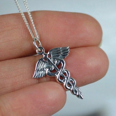 Caduceus Charm Necklace Sterling Silver