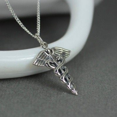 Caduceus Charm Necklace Sterling Silver - Hazari Creations