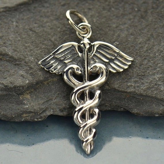 Caduceus Charm Necklace Sterling Silver - Hazari Creations