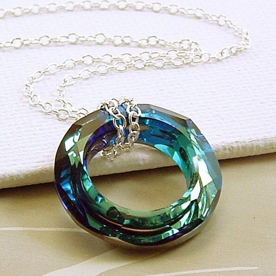 Swarovski Crystal Necklace, Bermuda Blue Cosmic Ring