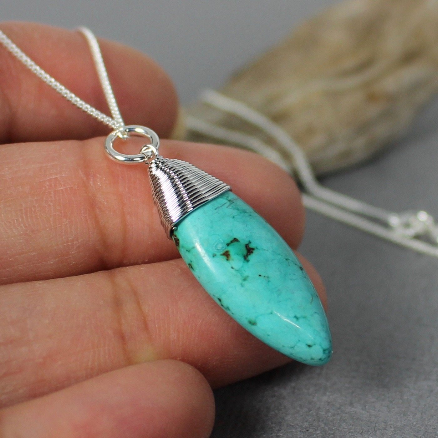 Turquoise Necklace, Wire Wrapped Turquoise Jewelry