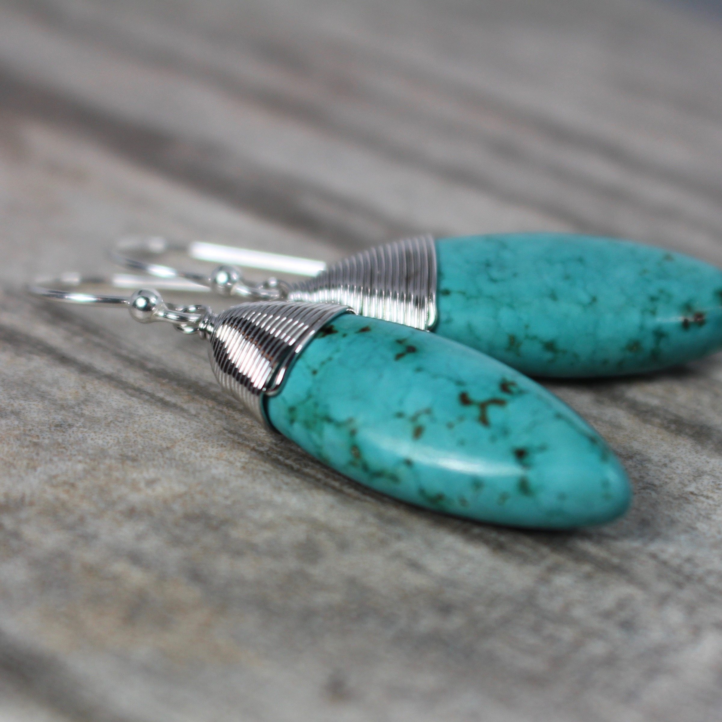 Turquoise Earrings, Wire Wrapped Turquoise jewelry