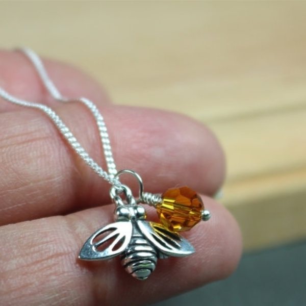 Bee Necklace Sterling Silver, Bee Jewelry