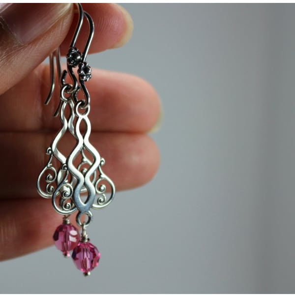 Sterling Silver Filigree Earrings With Wire Wrapped Swarovski Crystals