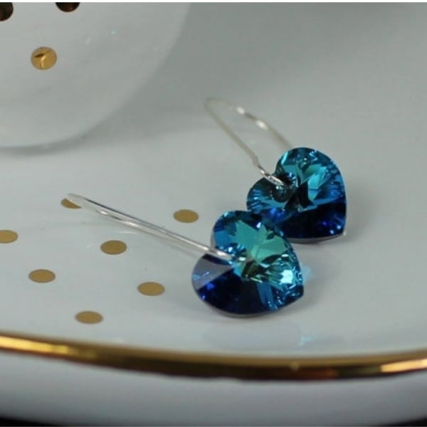Swarovski Crystal Bermuda Blue Heart Earrings