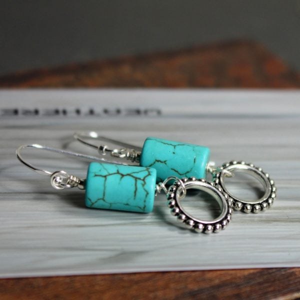 turquoise circle link earrings