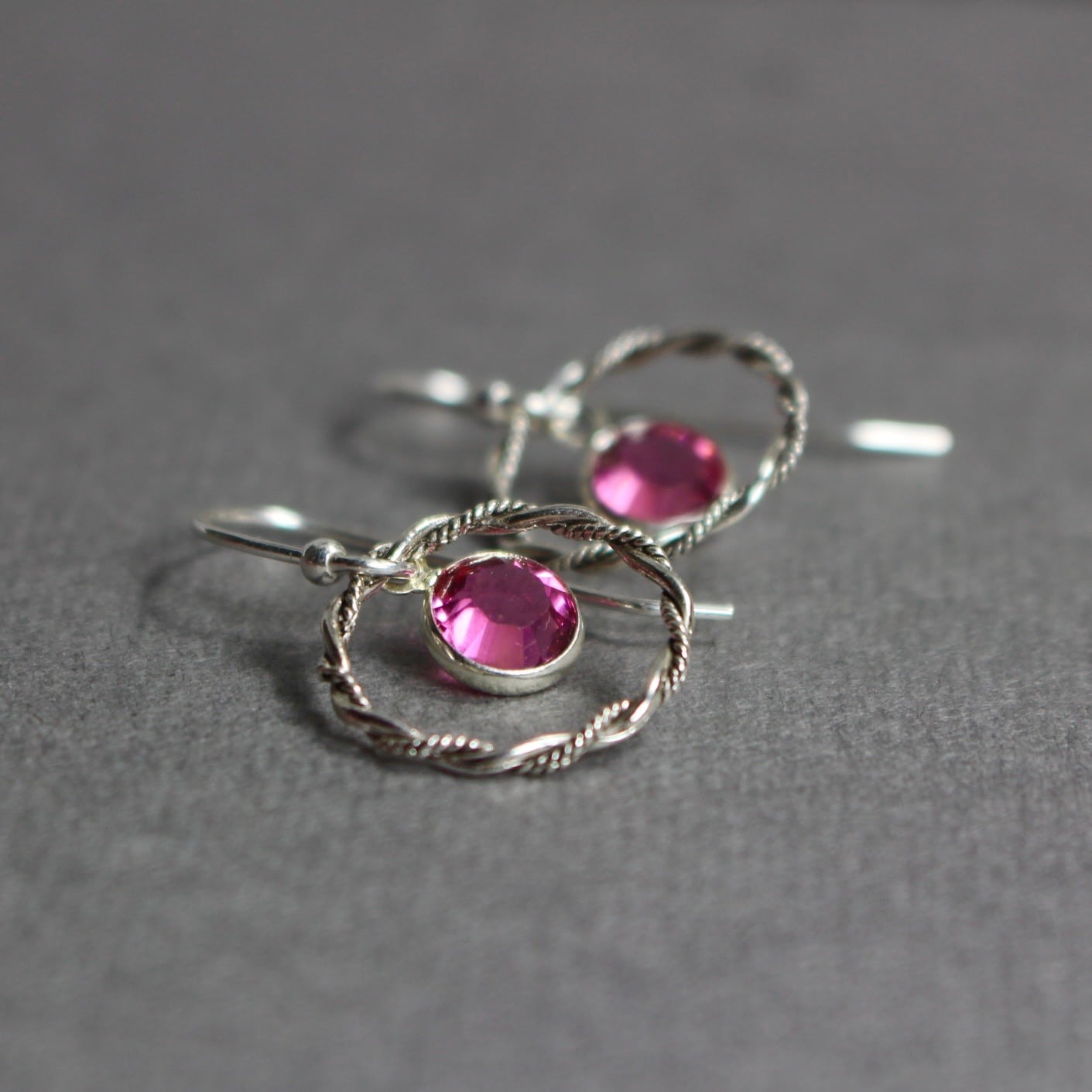 Sterling Silver Circle Earrings With Choice Of Swarovski Crystal Birthstone