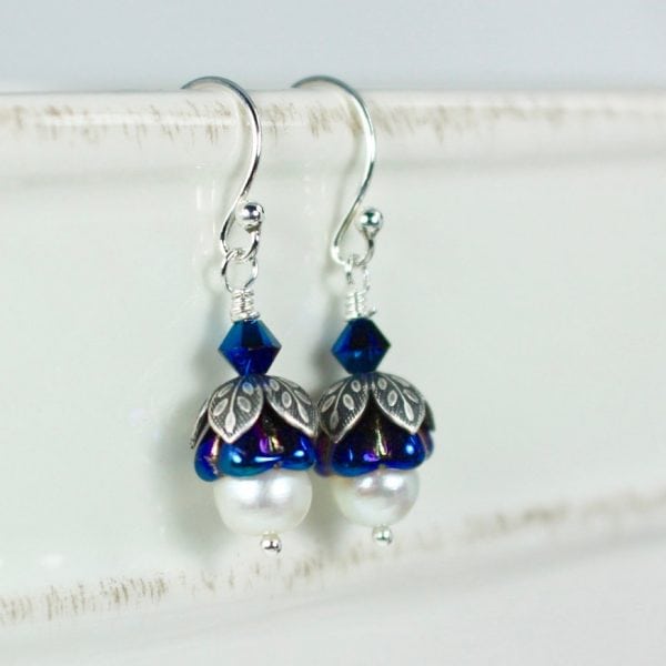 iris blue pearl earrings