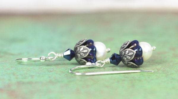 iris blue pearl earrings