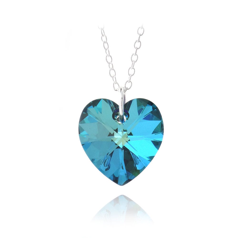 Sterling Silver Bermuda Blue Heart Necklace Made with Swarovski Crystal